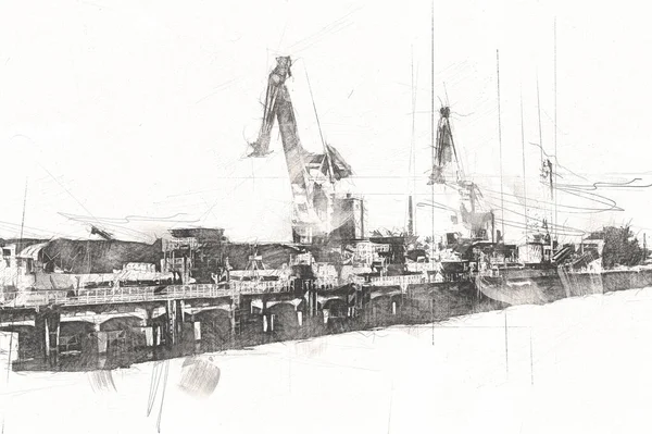 Port Freight Dźwigi Fotografią Ilustracji Sztuki — Zdjęcie stockowe