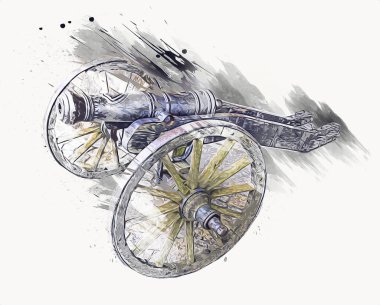 Tekerlekler üzerindeki antik top resimde izole edildi