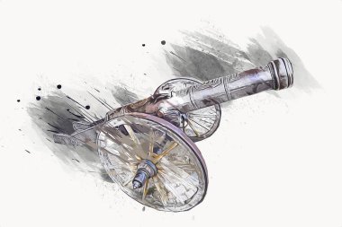 Tekerlekler üzerindeki antik top resimde izole edildi