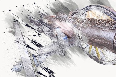 Tekerlekler üzerindeki antik top resimde izole edildi