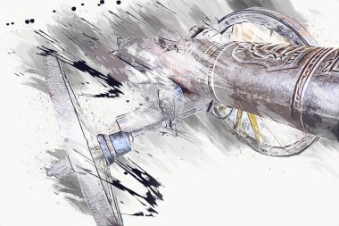 Tekerlekler üzerindeki antik top resimde izole edildi