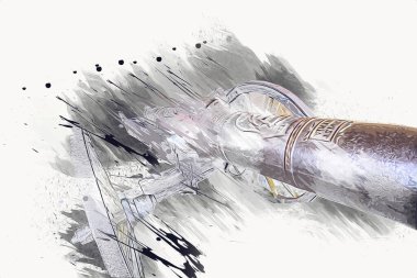 Tekerlekler üzerindeki antik top resimde izole edildi