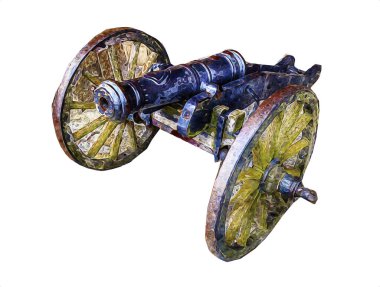 Tekerlekler üzerindeki antik top resimde izole edildi