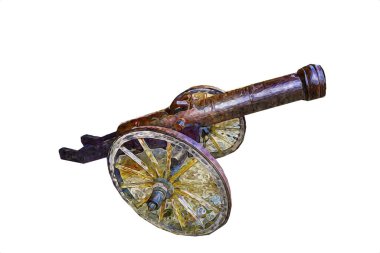 Tekerlekler üzerindeki antik top resimde izole edildi