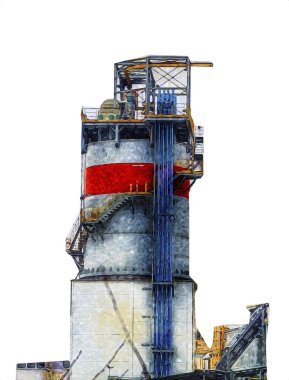 Bir fabrika fotoğrafçılık illüstrasyonunun bacaları ve siloları.