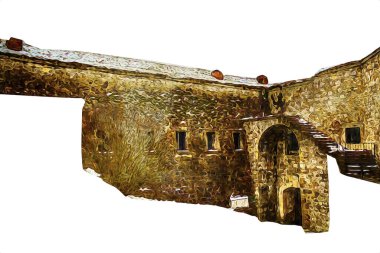 Klodzko 'nun kalesi, hava kalesi sanat resimlerinden antika eskiz eskizleri.