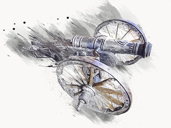 Tekerlekler üzerindeki antik top resimde izole edildi