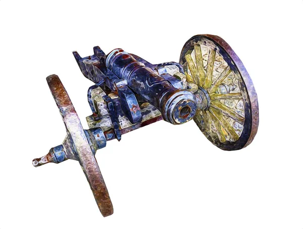 Tekerlekler üzerindeki antik top resimde izole edildi