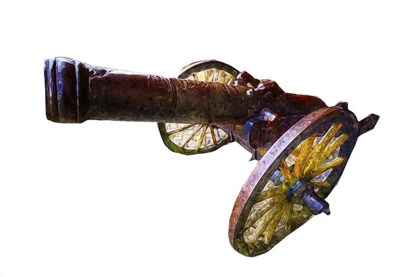 Antico Cannone Ruote Isolato Illustrazione Fotografia Stock