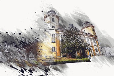 Ksiaz Şatosu Polonya Sicilya sanat retro illüstrasyon, sanat, çizim, eskiz, resim