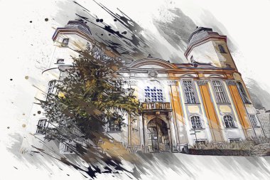 Ksiaz Şatosu Polonya Sicilya sanat retro illüstrasyon, sanat, çizim, eskiz, resim
