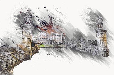 Ksiaz Şatosu Polonya Sicilya sanat retro illüstrasyon, sanat, çizim, eskiz, resim