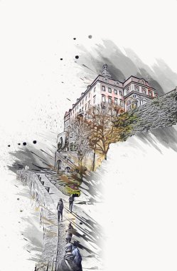 Ksiaz Şatosu Polonya Sicilya sanat retro illüstrasyon, sanat, çizim, eskiz, resim