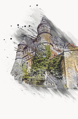 Ksiaz Şatosu Polonya Sicilya sanat retro illüstrasyon, sanat, çizim, eskiz, resim