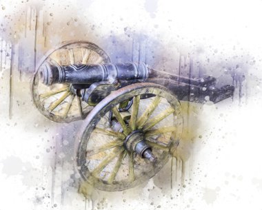 Tekerlekler üzerindeki antik top resimde izole edildi