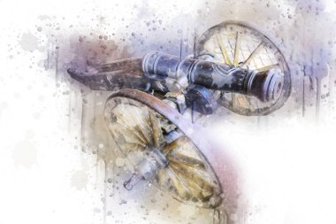 Tekerlekler üzerindeki antik top resimde izole edildi