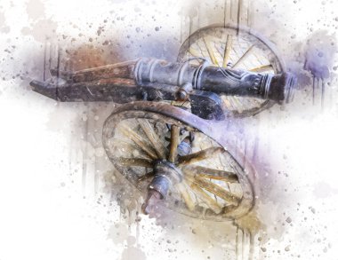 Tekerlekler üzerindeki antik top resimde izole edildi