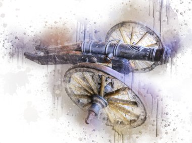 Tekerlekler üzerindeki antik top resimde izole edildi