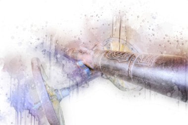 Tekerlekler üzerindeki antik top resimde izole edildi