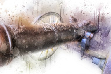 Tekerlekler üzerindeki antik top resimde izole edildi