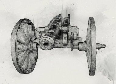 Tekerlekler üzerindeki antik top resimde izole edildi