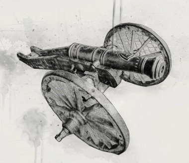 Tekerlekler üzerindeki antik top resimde izole edildi