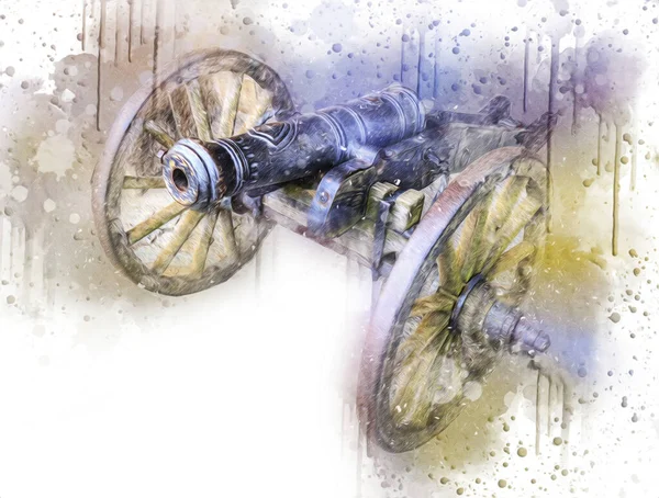 Tekerlekler üzerindeki antik top resimde izole edildi