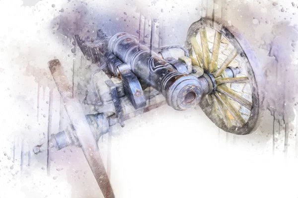 Tekerlekler üzerindeki antik top resimde izole edildi