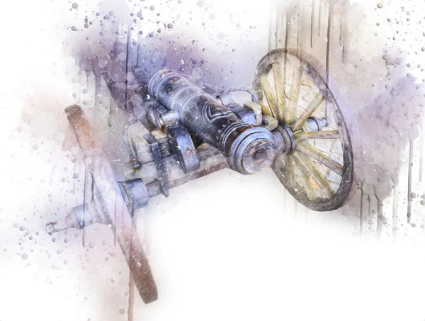 Tekerlekler üzerindeki antik top resimde izole edildi