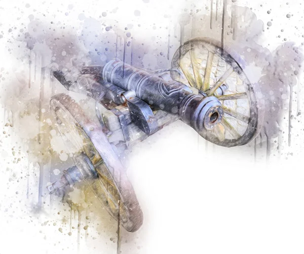 Antico Cannone Ruote Isolato Illustrazione — Foto Stock