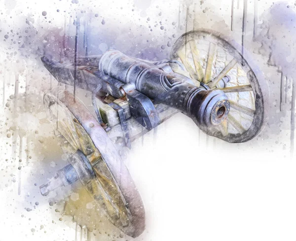 Tekerlekler üzerindeki antik top resimde izole edildi