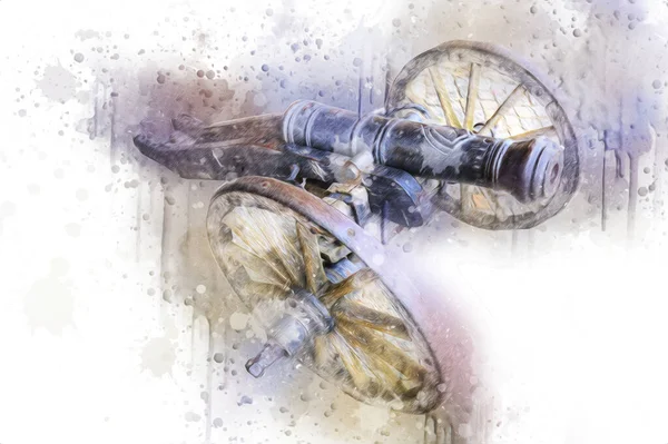 Tekerlekler üzerindeki antik top resimde izole edildi