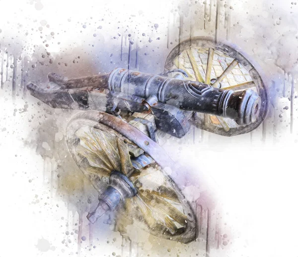 Tekerlekler üzerindeki antik top resimde izole edildi