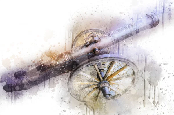 Tekerlekler üzerindeki antik top resimde izole edildi