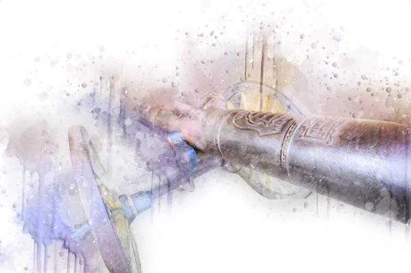 Tekerlekler üzerindeki antik top resimde izole edildi