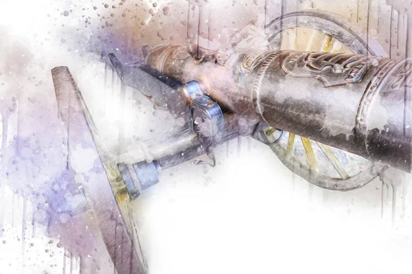 Tekerlekler üzerindeki antik top resimde izole edildi