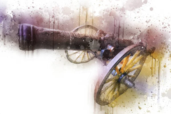 Tekerlekler üzerindeki antik top resimde izole edildi