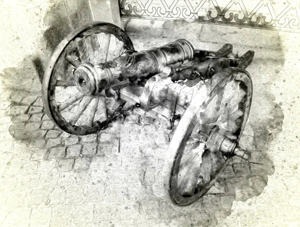 Ancien Canon Sur Roues Isolé Sur Illustration — Photo