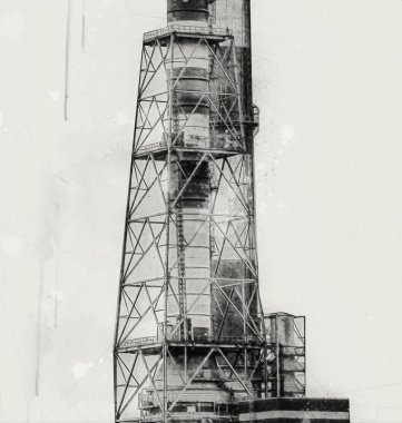 Bir fabrika fotoğrafçılık illüstrasyonunun bacaları ve siloları.