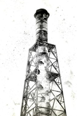 Bir fabrika fotoğrafçılık illüstrasyonunun bacaları ve siloları.