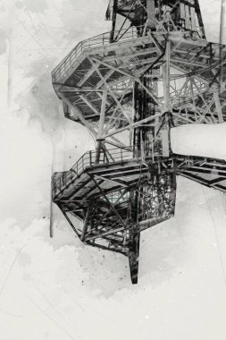 Donanma gemisinde askeri radar takibi, sanat eseri çizimi klasik.