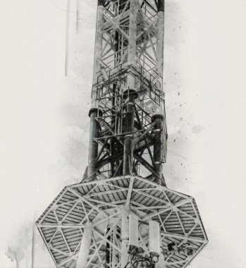 Donanma gemisinde askeri radar takibi, sanat eseri çizimi klasik.