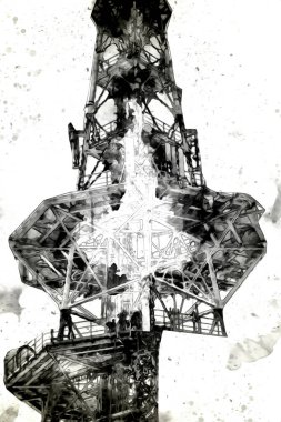 Donanma gemisinde askeri radar takibi, sanat eseri çizimi klasik.