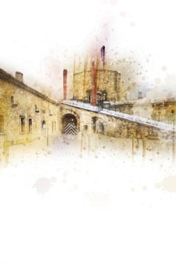 Klodzko 'nun kalesi, hava kalesi sanat resimlerinden antika eskiz eskizleri.