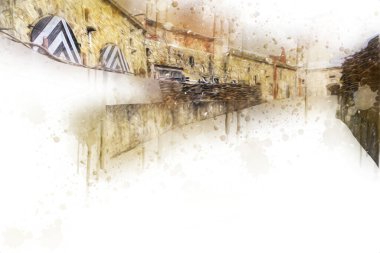 Klodzko 'nun kalesi, hava kalesi sanat resimlerinden antika eskiz eskizleri.