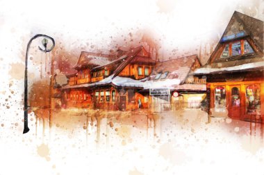 Polonya, Zakopane 'nin tahta mimarisi, resim çizimi.