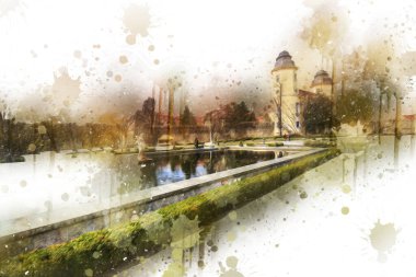 Ksiaz Şatosu Polonya Sicilya sanat retro illüstrasyon, sanat, çizim, eskiz, resim