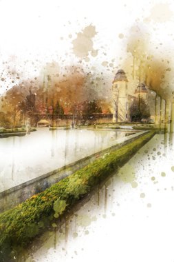 Ksiaz Şatosu Polonya Sicilya sanat retro illüstrasyon, sanat, çizim, eskiz, resim