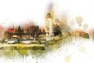 Ksiaz Şatosu Polonya Sicilya sanat retro illüstrasyon, sanat, çizim, eskiz, resim