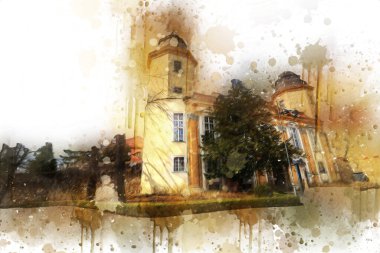 Ksiaz Şatosu Polonya Sicilya sanat retro illüstrasyon, sanat, çizim, eskiz, resim